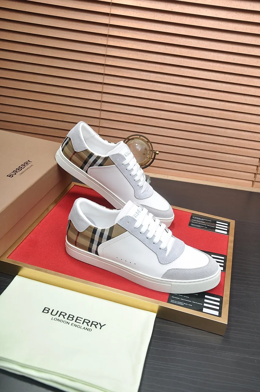 Men's shoes💰480💶[Burberry] (cowhide lining) classic low-top sneakers｜Imported cowhide with classic plaid fabric｜Cow leather lining｜Original outsole｜Fine workmanship and comfortable to wear Size: 38-44 (customized at 45)